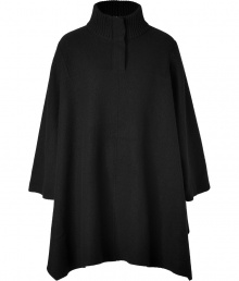 Finish your outfit on an effortless chic note with Vinces black wool poncho, the perfectly versatile knit for everything from dressing up casual separates to finishing chic cocktail looks - Ribbed knit stand-up collar with front zip, draped long sleeves, side arm slits, side slits - Oversized draped silhouette - Wear with edgy pencil skirts and high-impact black accessories