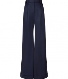 Stylish wool pants - in classic navy - in the new Must-Have style: super long and wide, extra wide leg - very elegant, feminine piece with pleats, cuffs - looks grown-up and respectable, but mega-stylish - best worn with slim tops and always high heels - fantastic for business appointments and evening occasions