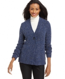 Charter Club's cozy cardigan features a pretty marled knit and a one-button silhouette for easy layering. Pair it with jeans and a turtleneck for a no-fuss ensemble!