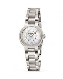 Raymond Weil's stainless steel quartz watch has a mother-of-pearl dial, a bracelet strap and foldover clasp. With sapphire crystal and sweep second hand.