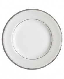 Fashion-forward design for the table, this salad plate features a softly textured pearlescent gray border inspired by tulle.