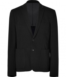 Both contemporary and cool, Rag & Bones black cotton blazer is a wardrobe staple perfect for finishing city-chic looks - Notched lapel, long sleeves, buttoned cuffs, oversized stitch detailing, double-buttoned front, patch pockets, back vent - Contemporary straight fit - Team with everything from tees and jeans to dress shirts and tailored slim trousers