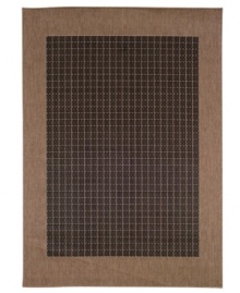 A grid bordered in tasty cocoa tones, this indoor/outdoor rug from Couristan is just what you need to frame a space. Made from fiber-enhanced polypropylene, it's exceptionally durable and 100% recyclable, making it good for (and in) any environment.