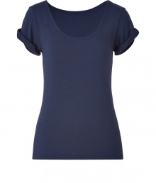 Super-soft staples in neutral hues are a must in any womans wardrobe, and See by Chloes navy t-shirt is an easy addition - Slim cut tapers gently through waist - Especially comfortable thanks to a touch of stretch - Flattering scoop neck and cuffed short sleeves - Casually cool, easily dressed up or down - Pair with a pencil skirt and ballet flats, or with skinny denim and ankle booties