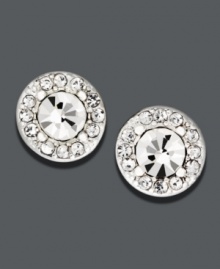 Take your look into another orbit with these spectacular studs. Circular earrings by Charter club feature a round-cut crystal center surrounded by a halo of crystal accents. Crafted in silver tone mixed metal.