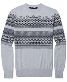 Sean John turns Fair Isle patterns into a graphic print on this cotton-blend pullover.