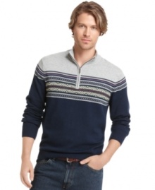 From dress pants to jeans, this fairisle stripe Izod sweater adds patterned pop to any outfit.