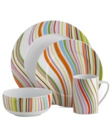 Make waves with the psychedelic stripes of Marble Swirl dinnerware by Echo Design. Bright, fun colors in everyday porcelain bring new energy to casual dining areas.