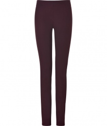 Balance the seasons boxier silhouettes with sleek and streamlined pants like this Joseph pair in a bordeaux-hued, gabardine cotton and viscose blend - Especially flattering and comfortable, thanks to a touch of stretch - Medium-rise, curve-hugging skinny cut with side zip - Flat front, sans pockets - Chic and versatile, seamlessly transitions from the office to evenings out - Pair with a cashmere pullover, leather jacket and ballet flats, or with a blouse, blazer and ankle booties