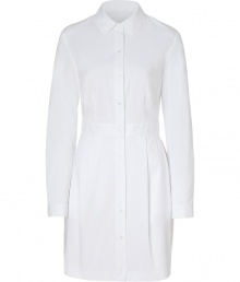 Both classic and cool with a flattering tailored fit, Steffen Schrauts white shirtdress is a chic choice for your workweek look - Classic collar, long sleeves, buttoned cuffs, button-down front, side pockets, pleated waist - Tailored fit - Wear with bright flats and a carryall tote to work