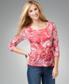 Festive style is all wrapped up in this one ribbon-printed petite top by Style&co. Perfect to wear while running holiday errands and hosting family and friends! (Clearance)