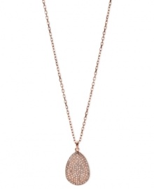 Fossil's pendant makes a stunning statement. Crafted from rose gold-tone stainless steel, it also features sparkling accents for a lustrous touch. Length: 18 inches + 2-inch extender. Approximate drop: 1 inch.