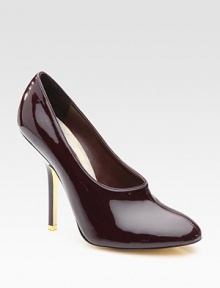 Polished faux patent leather in a sultry, low-cut silhouette with intricate stitching and a high vamp. Self-covered heel, 5 (125mm) Faux patent leather upper Leather lining Paint-coated faux leather sole Padded insole ImportedOUR FIT MODEL RECOMMENDS ordering one size up as this style runs small. 