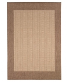 A grid bordered in tasty cocoa tones, this indoor/outdoor rug from Couristan is just what you need to frame a space. Made from fiber-enhanced polypropylene, it's exceptionally durable and 100% recyclable, making it good for (and in) any environment.