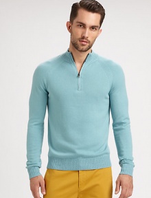 EXCLUSIVELY AT SAKS. A simple silhouette that is undeniably luxurious is knitted from the softest cashmere, with raglan sleeves and ribbed knit trim at the collar, cuffs and hem; An understated pairing with brightly colored chinos or sharp denim, this pullover style proves to be a timeless classic.Quarter-zip placketMockneckRibbed knit collar, cuffs and hemCashmereDry cleanImported