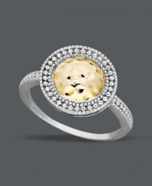 Pretty, petite and perfectly unique. Giani Bernini's subtly elegant ring style features a delicate sterling silver band and beadwork with a 24k gold over sterling silver hammered center. Size 7.