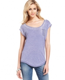 A rhinestoned pocket adds sparkle to this GUESS heather-knit tee -- perfect for a day-glam look!