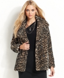 Wrap yourself up in a plush faux-fur jacket from DKNY Jeans. Featuring a chic animal print and vintage-inspired silhouette, it's great for transitioning from day to night!