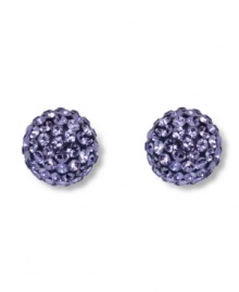 Pretty in purple: Tanzanite-hued Pointiage crystals define these sparkling sphere-shaped stud earrings from Swarovski. Set in silver tone mixed metal, they'll make an eye-catching and effortless addition to your jewelry collection. Approximate diameter: 3/10 inch.