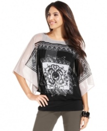 Transparent sequins add high shine to this Alfani printed top for a subtle dose of daytime glam!