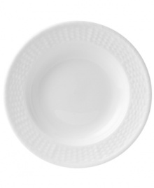 Nantucket Basket is a fine, all-white Wedgwood china dinnerware and dishes pattern with an embossed basket-weave pattern on the edges.