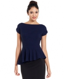 T Tahari's gorgeous new top features a collarbone-skimming neckline and a pretty peplum hem. Perfect with a pencil skirt for a polished night out!