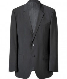 Elegant jacket in a fine dark grey pure wool - Comfortable lightweight and supple quality in a pin striped look - Classic, chic, a great basic for any wardrobe - New: deep, slim cut lapels - Single breasted with two buttons - Two flap pockets and a chest pocket - Straight cut, slightly longer torso - The perfect jacket for the office and afterwards - Ideal to complete your look when you wear a dress shirt and classic trousers