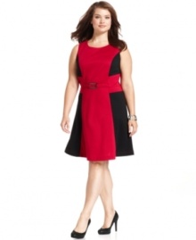 Be the belle of the boardroom with Style&co.'s sleeveless plus size dress, highlighted by a colorblocked pattern.