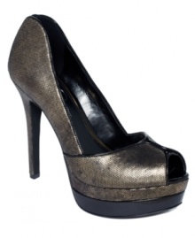 Shine on, sister. Jessica Simpson's Evette platform pumps feature a great metallic upper and a pretty round peep toe.