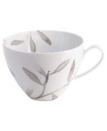 Make your peace. A serene watercolor spans white Limoges porcelain in the Olive Branch breakfast cup, epitomizing the meticulous detail and natural allure of designer Michael Aram.