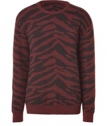 Ultra luxe cashmere gets trend-right edge with this bold zebra striped pullover from Marc Jacobs - Crew neck, long sleeves, all-over zebra print, slim fit, ribbed cuffs and hem - Style with straight leg jeans, a leather jacket, and motorcycle boots