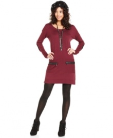 A fall staple, this Kensie sweater dress features exposed zipper and elbow patches for added edge -- pair it with your fave tights & boots!