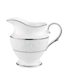 A sweet lace pattern combines with platinum borders to add graceful elegance to your tabletop. The classic shape and pristine white shade make this creamer a timeless addition to any meal. From Lenox's dinnerware and dishes collection. Qualifies for Rebate