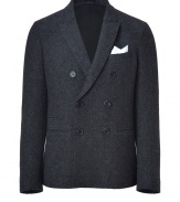 Pull together your look with a finish of impeccable tailoring in Neil Barretts anthracite wool blazer, complete with a flattering double-breasted silhouette and streamlined slit pockets - Peaked lapel, long sleeves, buttoned cuffs, tailored fit, slightly shorter length - Pair with crisp shirts and tailored trousers