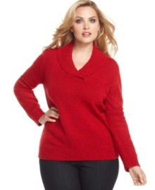 Stay chic in cooler temps with Karen Scott's plus size sweater, finished by a shawl collar.