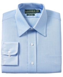 Timeless sophistication meets modern convenience with this non-iron herringbone dress shirt from Lauren Ralph Lauren.