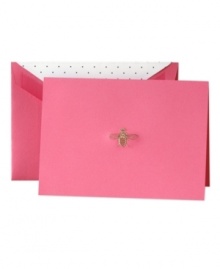 Get the buzz when you send friends and family a Queen Bee card. Pretty in pink, this Crane stationary set is hand-engraved in gold and includes matching envelopes lined with tiny polka dots.