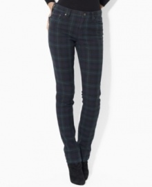 Lauren Jeans Co.'s bold plaid twill pant features a slim, straight leg and a hint of stretch for a versatile modern look.