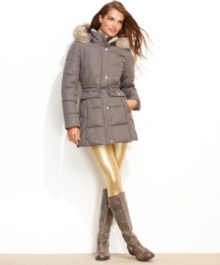 Esprit goes ski-bunny chic with this cute quilted parka. A removable faux-fur trimmed hood and adjustable cinch cords let you customize the look!