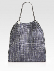 Polished chains edge this stash-it-all essential crafted from woven metallic boucle.Double shoulder straps, 8½ dropMagnetic snap closureOne inside zip pocketOne inside open pocketOne detachable zip pouchFully lined17W X 16½H X 4½DMade in Italy