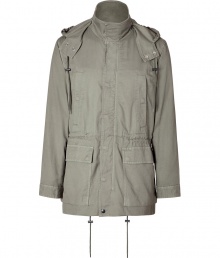 Stylish fatigue green textured cotton parka from Marc by Marc Jacobs - Add instant casual-cool to your cold weather looks with this classic parka - Slim silhouette with a drawstring waist and flap pockets - Style with cargo pants, a long sleeve henley, and trainers