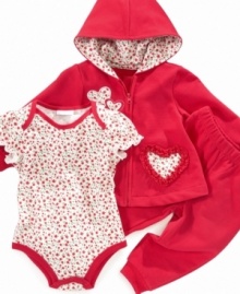 She'll look as pretty as a flower in this terry hoodie, bodysuit and pants set by First Impressions.