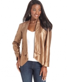 Give your outfit the Midas touch with this shimmery faux leather jacket from Style&co.