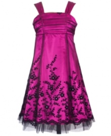 This Rare Editions dress has stunning jeweled details and tulle lined bottom for a look that's cute and classy.