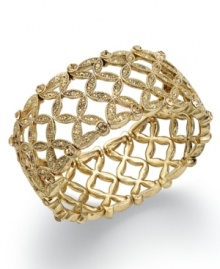 Slip-on style has never been more stylish. This Charter Club basket weave bracelet blends an eye-catching design with topaz-hued glass stones. Bracelet stretches to fit wrist. Crafted in 14k gold-plated mixed metal. Approximate diameter: 2-1/4 inches.