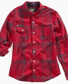 Hit the road, Jack! This fresh plaid shirt from Epic Threads will lock down his adventurous style.