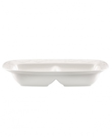 With an elegant white-on-white pattern featuring an embossed vine motif and radiant glaze, the Opal Innocence Carved divided server gets your table set for refined dining every day. Qualifies for Rebate