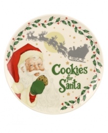 The perfect place to leave a little love for Old Saint Nick. Part of an exquisite china holiday dinnerware and dishes collection from Lenox, this cookie plate features a lavish holly motif and classic painted images on soft ivory.