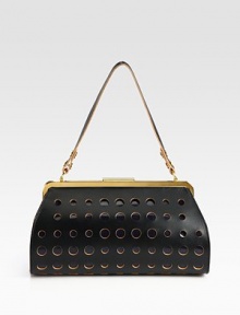 A modern and avant-garde brand with beautifully-crafted pieces such as this luxurious, perforated leather style.Top handle, 8 dropTop clasp closureInside pocketsFully lined12¾W X 7H X 4DMade in Italy