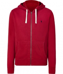 Casual hooded zip-up jacket in red cotton blend - Classically sporty slim cut, with long sleeves, zip closure and pouch pockets on either side - Drawstring hood - Embroidered Polo logo at chest - A great basic ideal for leisure and sports - Versatile, relaxed style compliments all casual looks, including jeans, chinos and workout gear